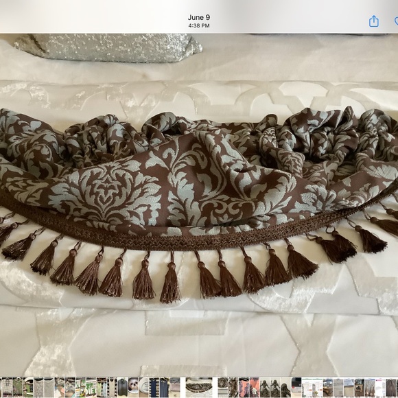 Allen & Roth Set of 2 chocolate brown and soft blue window swags with fringe - Picture 2 of 4